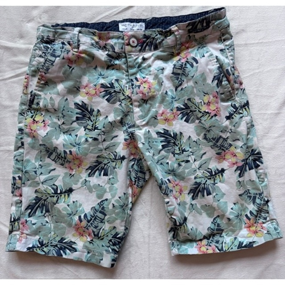 Denim & Flower Ricky Singh Mens Tropical Floral Shorts Size 29 Green Pink Blue